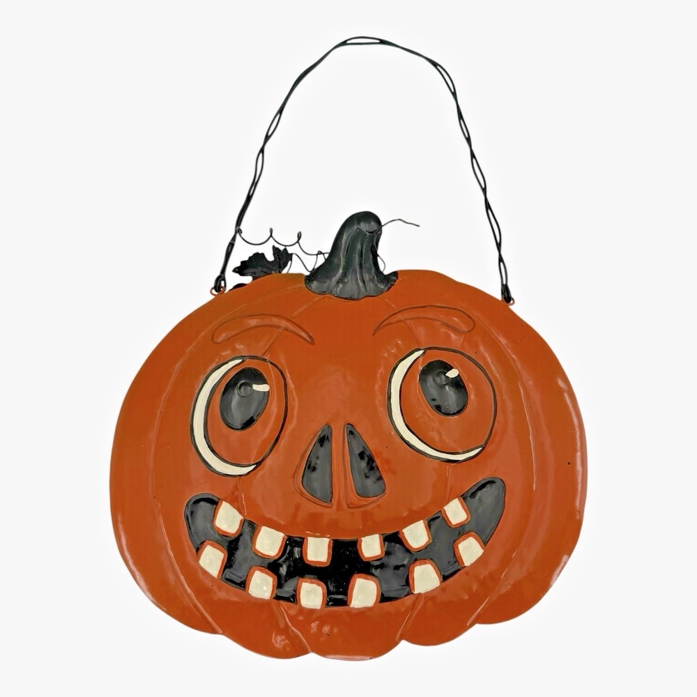 Metal Vintage Inspired Halloween Jack O Lantern Retro Porch Sign Wall Decor